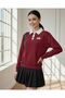 Burgundy Polo Neck Buttoned Waffle Fabric Long Sleeve T-Shirt - 5