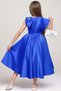 Girl's Cobalt Blue Dress with Bow Brooch on the Shoulder and Stone Clover Embroidery on the Waist - 2