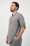 Men's Muslin Hakim Collar Slim Fit Half Placket Buttoned 3/4 Sleeve Casual Smoked Shirt with Chest Pocket - 3