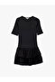 Cotton Camisole Bow Brooch Detail Short Sleeve Crew Neck Ruffled Mini Dress - 3