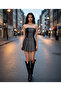 Women's Gray Block Patterned High Waist Mini Shorts Skirt - Fw25