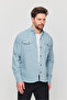 Men's Mint Slim Fit Narrow Cut Cotton Denim Shirt - 6