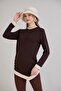 Women's Gathered Side Asymmetrical Sleeve Collar Skirt Detail Brown Modal Blouse - 6