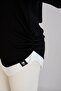 Women's Gathered Side Asymmetrical Sleeve Collar Skirt Detail Black Modal Blouse - 4