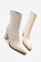 Women's Heeled Boots Pointed Toe Back Zipper Thick Heel Kikas ecru