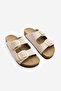 Women's Genuine Leather Daily Slippers Double Strap Slippers Eva Sole Poly Beige - 5