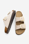 Women's Genuine Leather Daily Slippers Double Strap Slippers Eva Sole Poly Beige - 8
