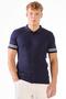 Navy Blue Polo Buttoned Ribbed Short Sleeve Slim Fit Men's Knitwear