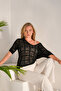 Knitwear Blouse Summer Pullover Lace Openwork Ethnic Pattern Bat Sleeve Boat Neck Pareo Women's Blouse - 7