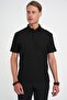 Slim Fit Polo Collar Ribbed Woven Cotton Black T-Shirt Ts 904 - 2