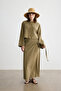Khaki Tassel Detailed Cotton Linen Skirt - 3