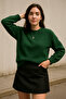 Women's Green Oversized Knitted Sweater - Soft-Textured Crew Neck - 4