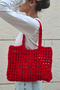 Women's Red Knitted Medium Size 36×26cm Handcrafted Daily Shoulder Bag