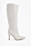 Lucine White Pointed Toe Thin Heeled Pull Women's Boots