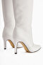 Lucine White Pointed Toe Thin Heeled Pull Women's Boots - 5
