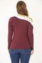 Women's Large Size Claret Red Eyelet and Piping Detailed Blouse 65N36965 - 6