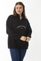 Women's Large Size Black Sweatshirt with Ribbon Inside, Zipper and Embroidery Detail on the Front Patch 65N37017 - 5