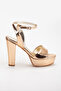 Women's High Platform Open Back Heeled Copper Color Evening Dress Shoes - 3