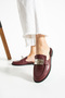 Women's Burgundy Metal Buckle Closed Toe Mule Loafer Slippers - 5