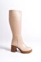 Mbibr204-N Women's Nude Platform Thick Heeled Long Boots - 2