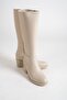 Mbhsn7072-Bj Women's Beige Thick Heeled Zippered Long Boots