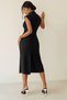 Women's Turtleneck Pleated Shoulder Midi Length Slit Evening Dress - 7