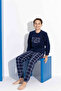 Navy Blue Boy's Fleece Pajama Set Children's Winter Pajama Set Thick Pajamas - 4