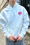 Pink Moon Printed Oversize Unisex White Hoodie - 7