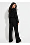 Black Ribbed Knit Crop Top & Wide Leg Pants Set - 2