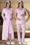 Pink Long Dressing Gown Nightgown Pajamas Maternity Set - 2