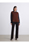 Brown Crew Neck Women's Knitwear Sweater - 2