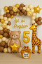 Bear and Giraffe Themed Birthday Party Set |   Gold Balloons, Balloon Chain, and Happy Birthday Lettering