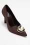 Jordana Brown Suede Gold Buckle Women's Thin Heeled Shoes - 3