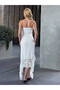 Women's White Halter Strapless Asymmetrical Lined Lace Dress Hzl25S-Zk13671 - 8