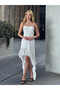 Women's White Halter Strapless Asymmetrical Lined Lace Dress Hzl25S-Zk13671 - 5