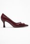 Astra Burgundy Striped Buckle Women's Heeled Shoes - 6