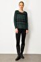 Women's Crew Neck Glitter Striped Stone Wool Blouse Green - 4