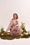Women's Chiffon Ruffle Dress Glittering Orange Floral Pattern Ecru - 6