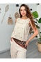 Faux Leather Blouse with Bird Eye Detail - 2