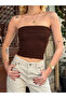Women's Brown Folded Strapless Blouse Hzl24S-Zk11301 - 2