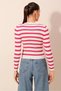 Women's Pink Striped Crew Neck Knit Sweater Hzl24W-Bd1101331 - 6