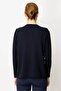 Women's Crew Neck Glitter Striped Stone Wool Blouse Dark Blue - 3
