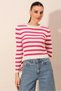 Women's Pink Striped Crew Neck Knit Sweater Hzl24W-Bd1101331 - 2