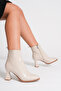 Meylin Beige Matte Patent Leather Blunt Toe Women's Boots - 4