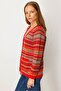 Women's V-Neck Jacquard Wool Cardigan Coral - 2