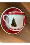 Handmade New Year - Christmas Pine Tree Model 4 Pieces 2 Person Porcelain Turkish Coffee Cup Set - 4
