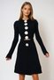 Women's Black Ribbed Floral Button Detailed Knitwear Cardigan and Skirt Set Vs00972