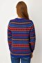 Women's V-Neck Jacquard Wool Cardigan Dark Blue - 3