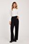 Women's Regular Fit Classic Cut Velcro Closure Wide Leg Black Trousers - 2