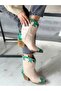 DORİ BEIGE LEATHER GREEN SNAKE LEATHER DETAIL DALLAS WESTERN BOOTS - 4